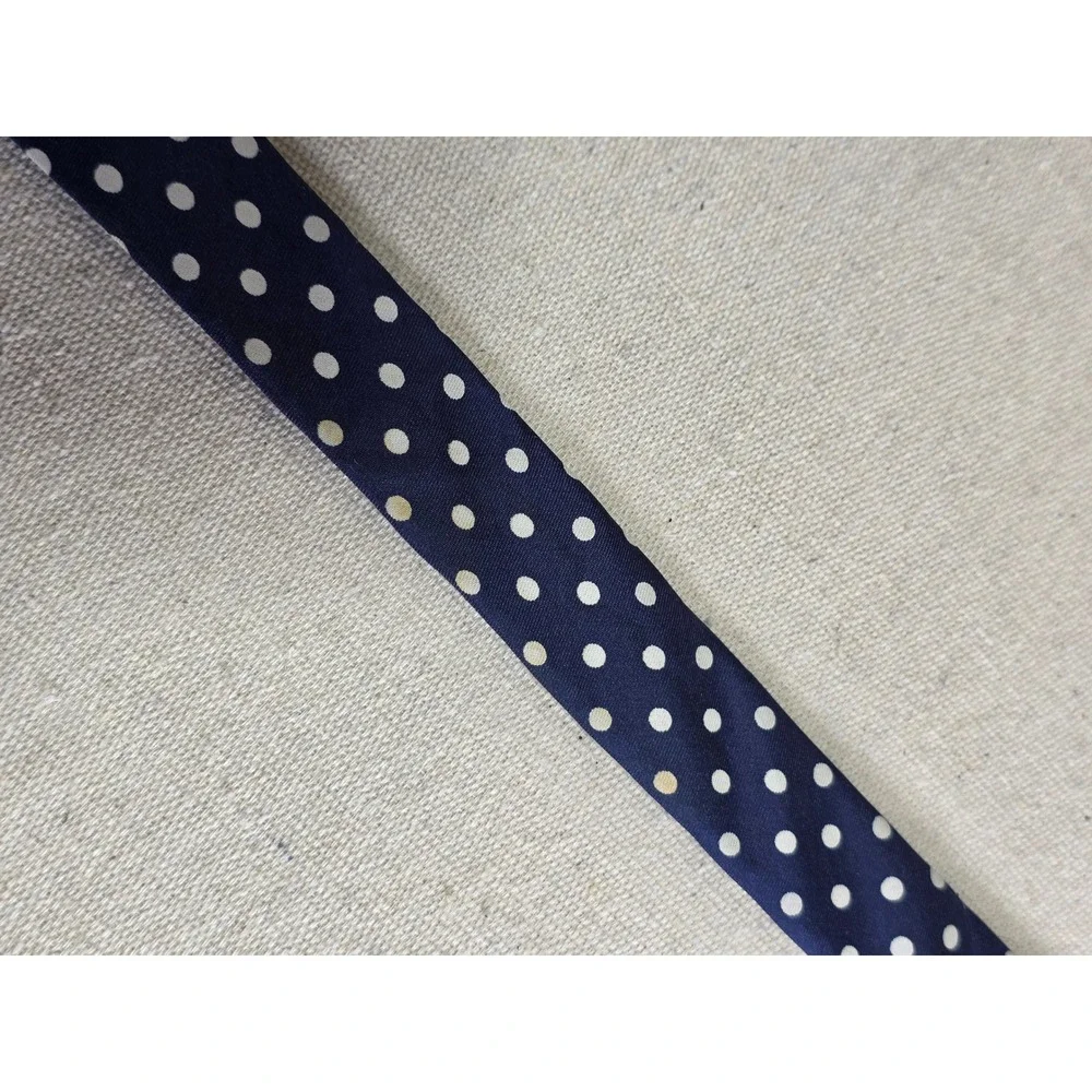 Bill Blass Mens Silk Polka Dot Tie Navy Blue Cream Handmade USA Printed Italy